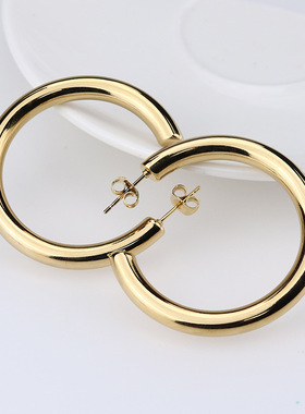 小众高货Oversize Gold Hoop Earring Simple Thick Round Circle