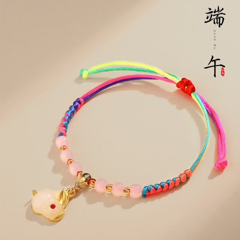 现货可调节手工编织本命q年红绳兔子串珠手链儿童成人款转运手绳