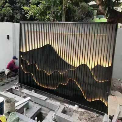 工厂销厂销别墅不锈钢屏风隔断y客厅香槟金拉丝铝雕酒店假山背景