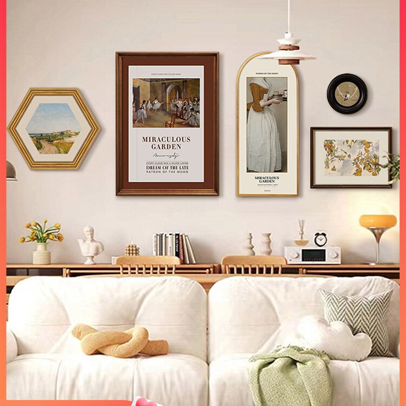 极速法式复古人物装饰画卧室牀头组合客厅沙发背景墙壁奶油风艺术图片