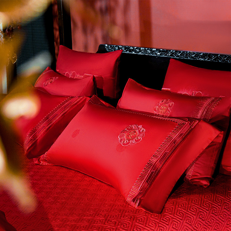 结婚十套全棉刺绣大红婚礼婚被新婚喜被婚庆四件套床上用品,床上用品,婚庆床品套件,淘宝优惠券,粉丝福利购,淘宝优惠卷