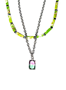 绿色心情~渐变水晶吊坠项链女小众设计感高级毛衣链2023年新款潮