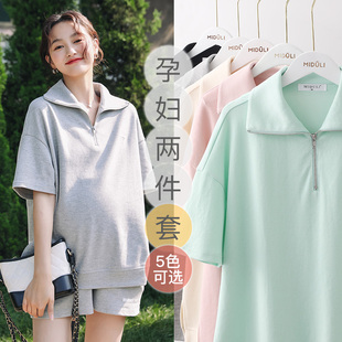 孕妇装夏款休闲套装夏天短裤时尚两件套夏季上衣潮孕早期运动裤子