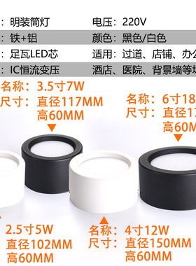 明装筒灯legd圆形天花灯走廊过道家装店铺商用灯具灯饰免开孔吊灯