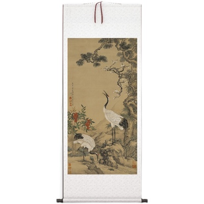 清沈铨《松梅双鹤》客厅书房茶室装饰画挂画玄关水墨高清卷轴字画