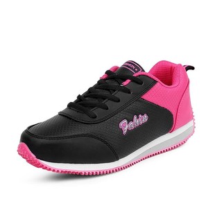 春秋女鞋妈妈鞋中年休闲跑步运动鞋皮面防水轻便旅游鞋波鞋女黑色