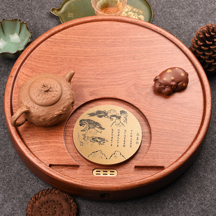 整块黑檀木茶盘实木茶功小号圆形简号家用大约台夫茶具茶海茶托盘