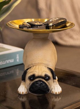 可爱狗入户玄关鞋柜钥匙收纳摆件客厅桌面茶几托盘装饰品乔迁礼品