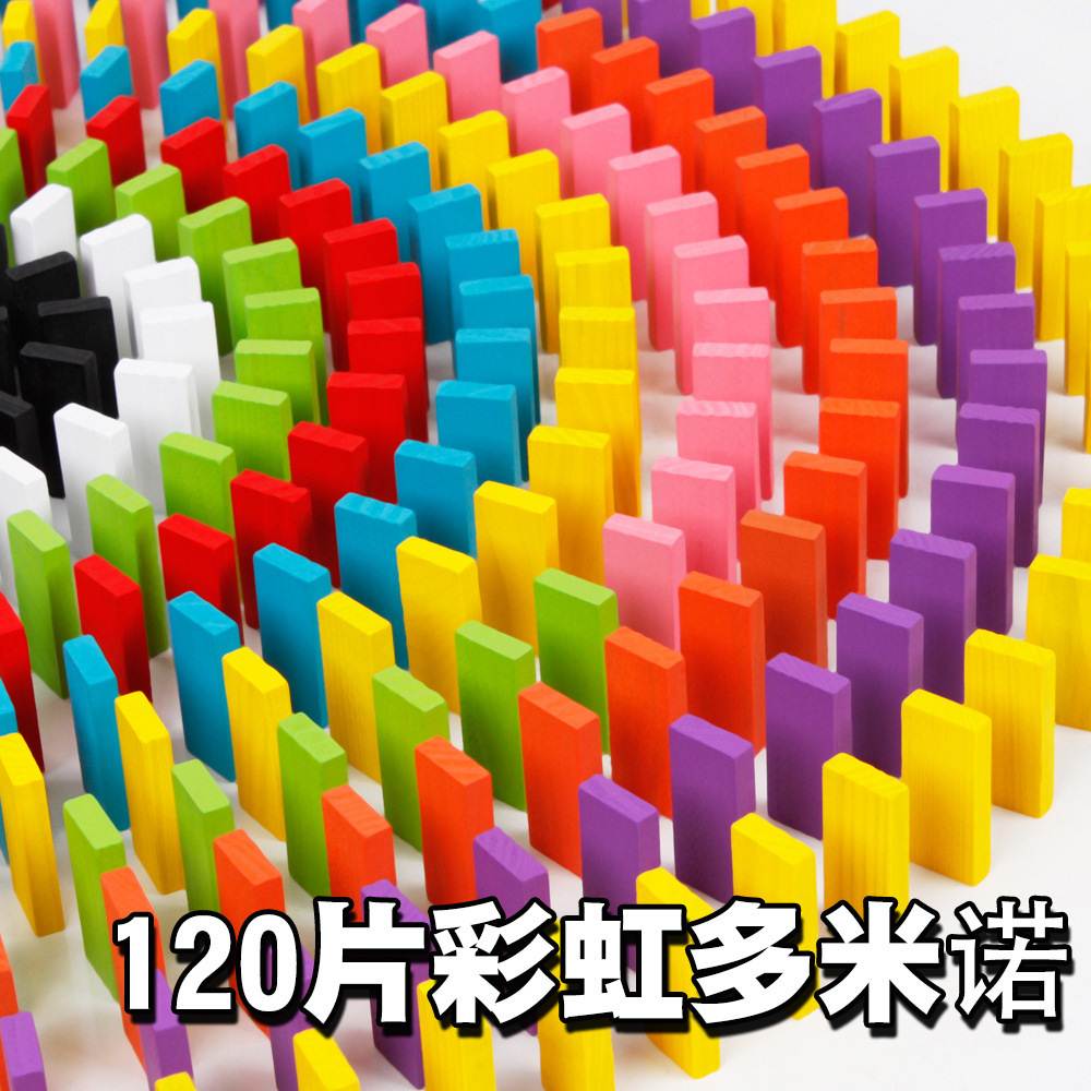 网红newRainbow Wood Domino Blocks Kits Dominoes Games Toys