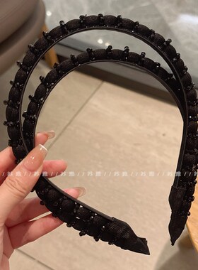 发箍女黑色水晶头箍洗脸专用防滑碎发发卡简约外出百搭压发头窟