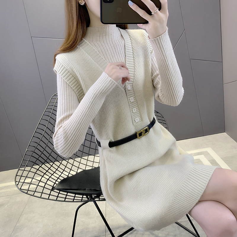 秋冬套装裙女2023年新款气质时尚洋派复古中长T版毛衣洋装两件套