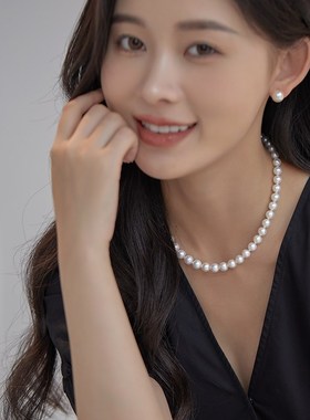 8-9mm近正圆淡水珍珠项链妈妈款送长辈天然珍珠颈链女母亲节礼物