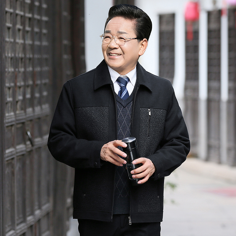 中老年人夹克加绒加厚款爸爸冬装中年外套50爷爷秋冬季60岁70男装