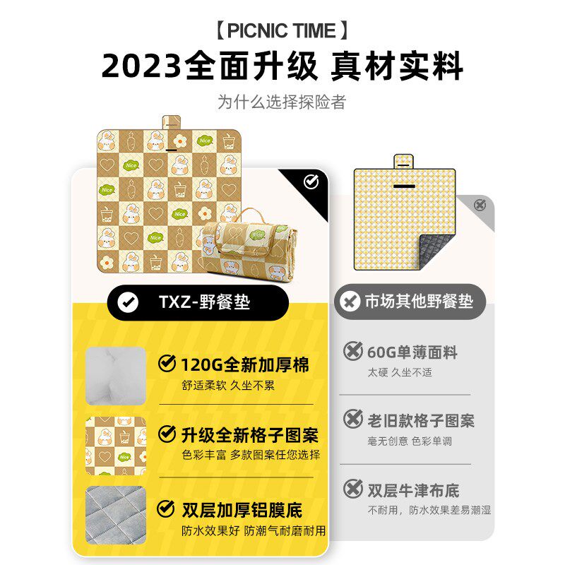 探险者野餐垫防潮垫加厚户外防水便携春游垫子郊游露营帐篷地垫