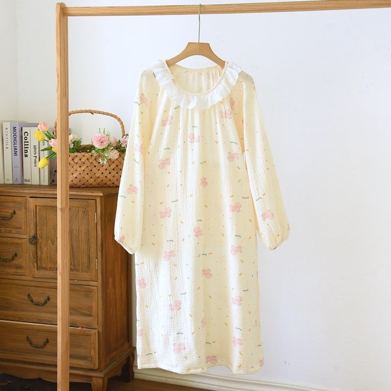 睡衣睡裙女士春秋季纱布长袖宽松中长款加大码待产孕妇家居服,孕妇装/孕产妇用品/营养,家居裙,淘宝优惠券,粉丝福利购,淘宝优惠卷