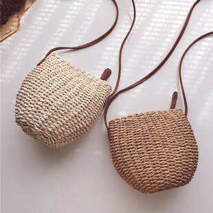 日系 文艺度假风手工草编单肩斜跨小包有拉链斜挎百搭小包