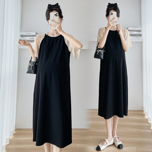 孕妇夏装a连衣裙中长冰丝通勤小个子清凉薄款夏天裙子气质宽松夏