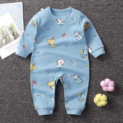 速发Newborn Autumn Clothes Baby Romper Pure Cotton Print Car