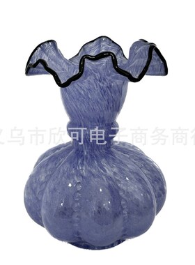 中古紫色芬顿风手工玻璃花瓶法式复古风插花器轻奢家居装饰摆件