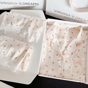 长裤 真丝睡衣女2025年新款 短裤 碎花蕾丝甜美短袖 高级感家居服 夏季