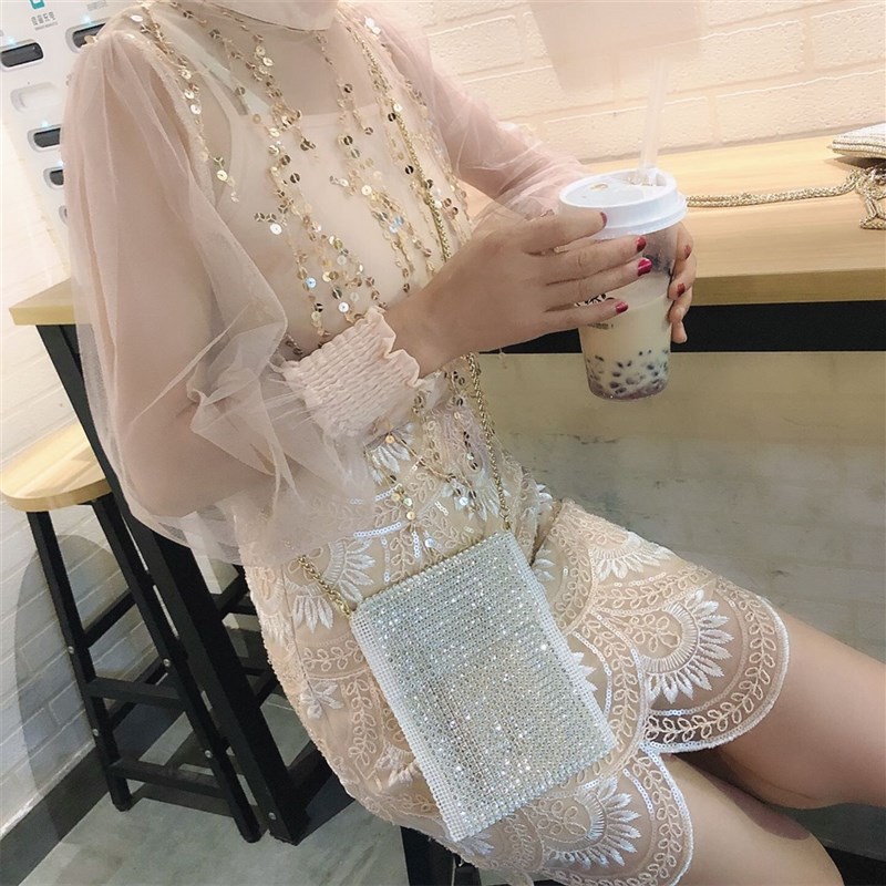 水钻迷你手机包链条包包女包新款时尚斜挎包镶钻竖款装手机包包潮