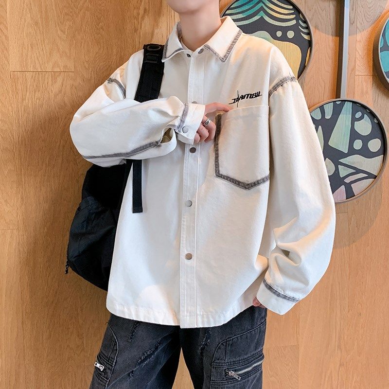 牛仔外套男春秋季新款衬衫式夹克男潮牌春装褂子青少年复古上衣服