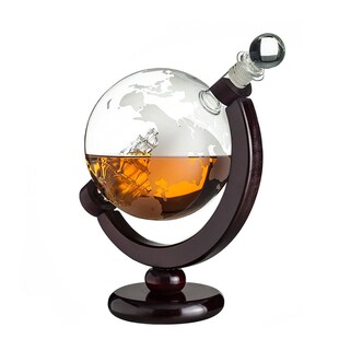 Mini 850ml Glass Globe Wine Decanter Wooden Base Whiskey Bot