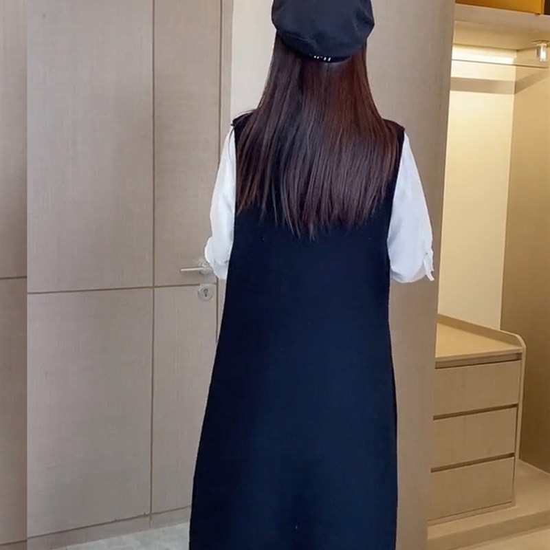 孕妇毛衣连衣裙秋冬套装背心打底针织中长款春秋网红上衣2021新款