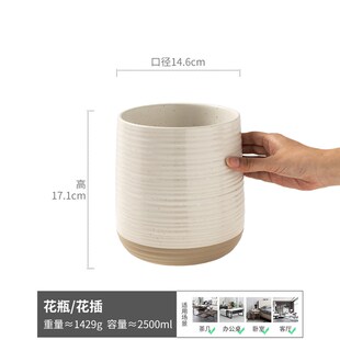 婷豫简约现代白色条纹花瓶v陶瓷摆件客厅花插家用花瓶高颜值花插