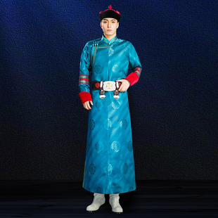 男士 礼款 蒙古袍高长时尚 民族婚D礼舞蹈演出蓝色端袍新服饰