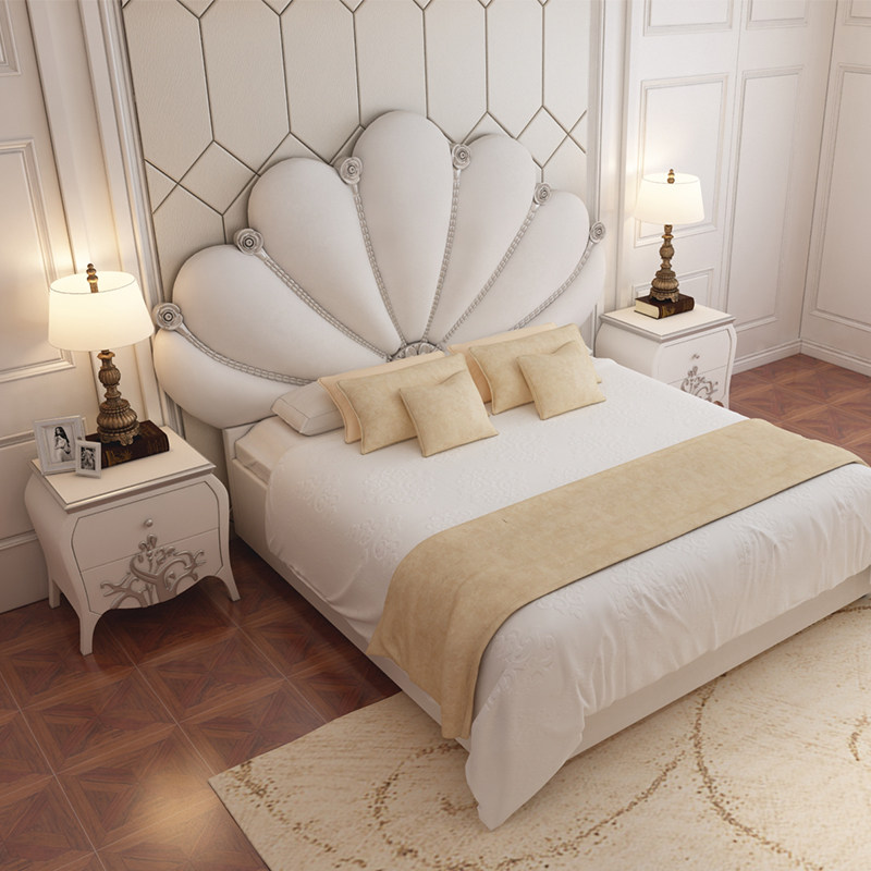 法式奶油风轻f奢布艺公主床主卧雕花双人床别墅实木奢华婚床小红