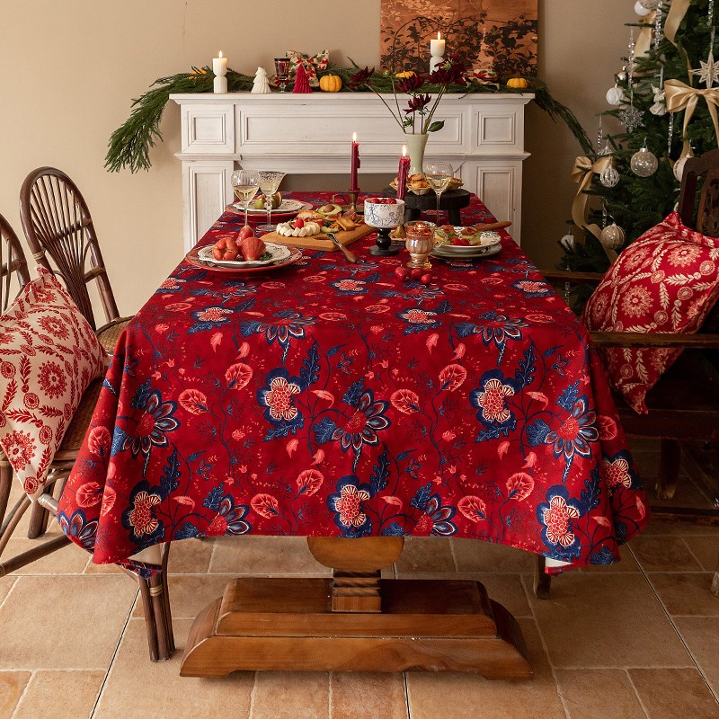 新年桌布红色高级感轻奢羊毛餐桌布艺防水美式复古长桌台布盖布