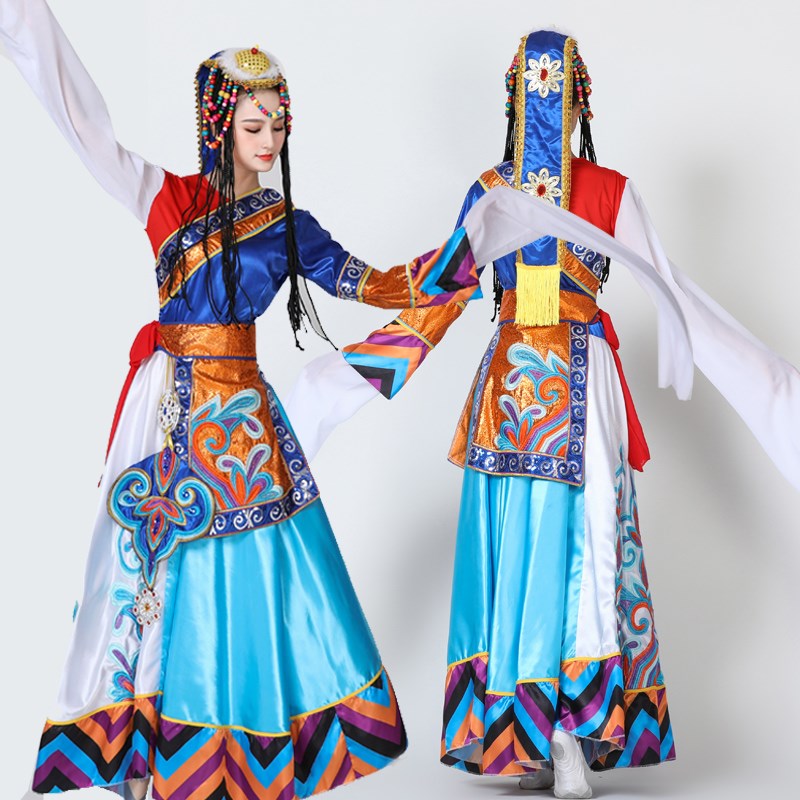 新款藏族舞蹈演出服装女刺绣藏族中国风藏族表演服民族风大摆裙