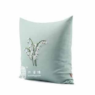 雪片莲丝带绣抱枕套沙发靠背午睡枕靠垫靠包靠枕套不含芯