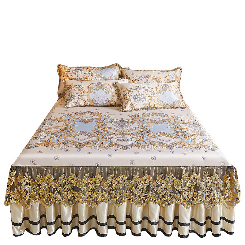 夏季欧式冰丝凉席三件套床裙款可机洗折叠夏天蕾丝床罩空调软席子,床上用品,冰丝席,淘宝优惠券,粉丝福利购,淘宝优惠卷