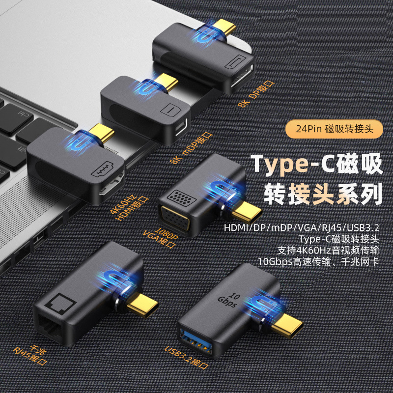 尚优琦TYPE-C转USB3.0磁吸OTG转接头USB3.2 Gen2高速传E输RJ45网