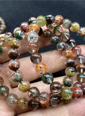 天然彩幽灵聚宝盆款手链女款异象水晶招财幽灵红绿幽灵水晶