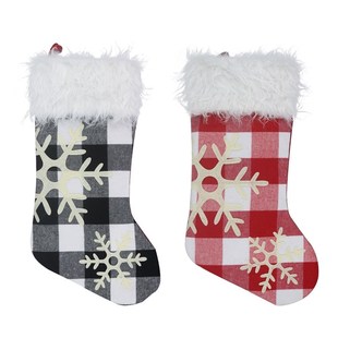 Christmas Stocking Snowflake Plaid Socks Kids Candy Bag hang