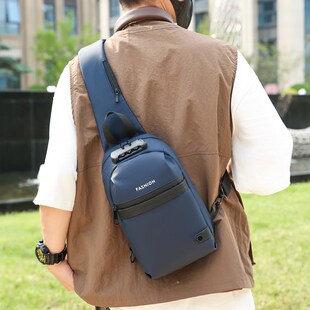 胸包男斜挎包大容量斜背包密码锁皮膜防水胸背包单肩包斜肩包男款