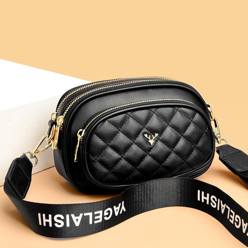 包包女式2024新款宽肩带休闲女包多层拉链斜挎小圆包今年流行包包