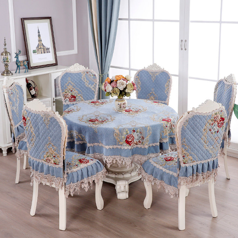 餐桌椅子套罩欧式圆形红色大圆桌桌布布艺餐桌布椅套椅垫套装家用