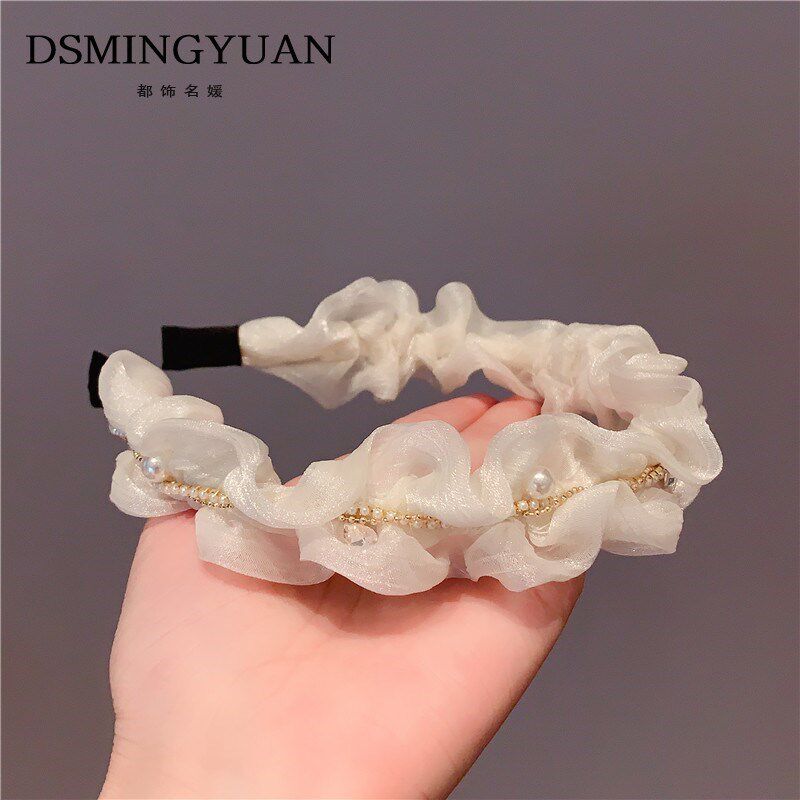 森系褶皱a布艺发卡百搭外出压发头箍简约气质成人发箍女款白色头