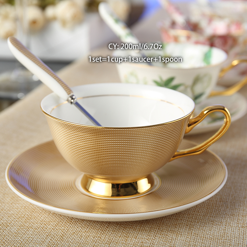 新品Europe Noble Bone China Coffee Cup Saucer Spoon Set 200m