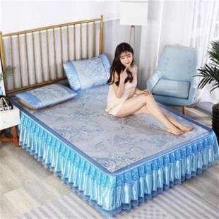 新款 可水洗折叠夏天三件套家用 带床裙夏凉席防滑冰丝凉席2022新款