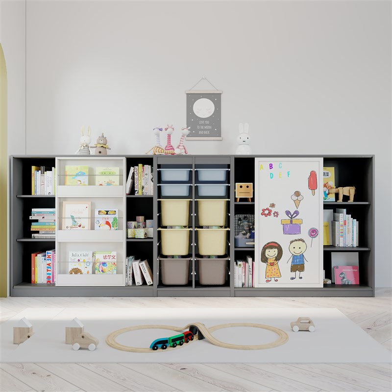 A0原木b色实木儿童书架落地书柜推拉门置物架绘本架宝宝收纳