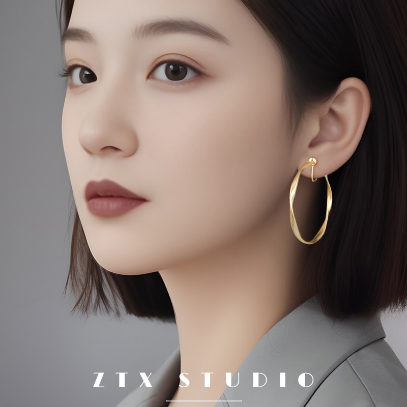 现货大圆圈耳圈耳夹无耳洞女法式蚊香盘耳M饰小众高级感复古浮夸