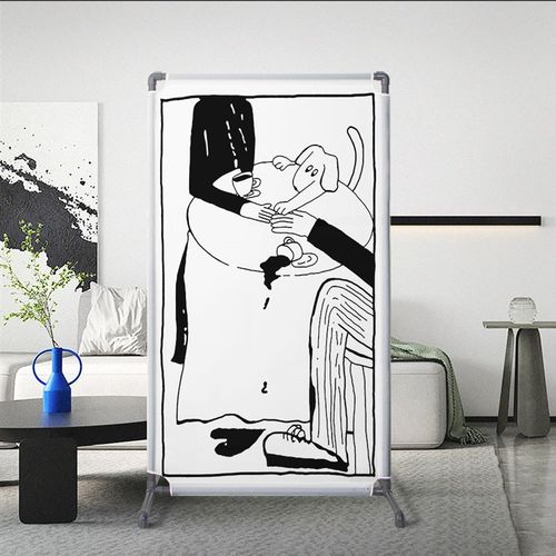 韩式艺术简约插画屏风卧室隔断玄关试衣间入户遮挡座屏可移动定制