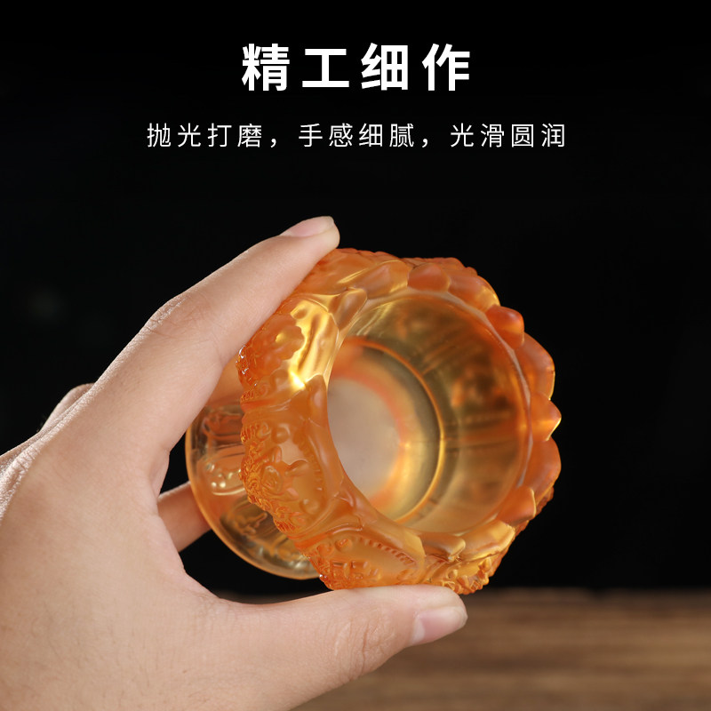 工厂销琉璃琥珀色八吉祥莲花酥油灯座家用长M明灯蜡烛台供奉观音