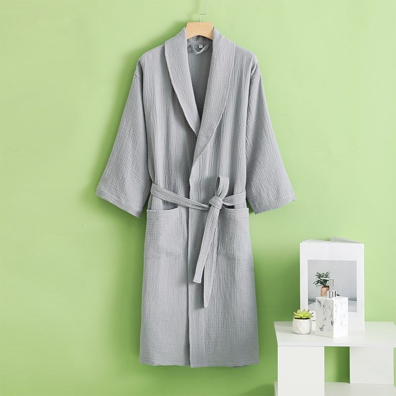 春夏浴袍薄款女款九分袖情侣男士浴衣酒店定制可刺绣吸水睡袍
