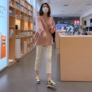 卫衣女款孕妇春装套装中长款宽松条纹T恤长袖遮屁股上衣外穿春夏